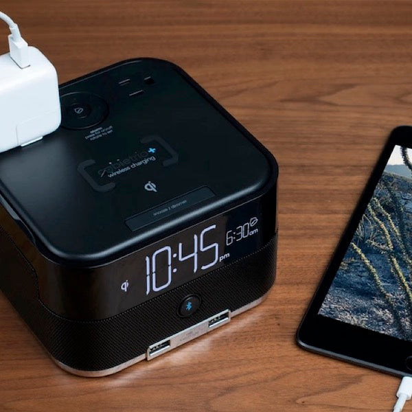 Bluetooth Wireless Qi Charging Power Cube - Combination Speaker, Power  Outlets, USB Ports and Alarm